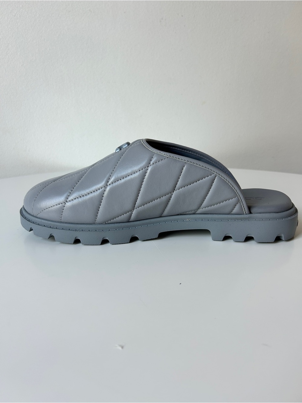 NEW Coach Grey Quilted Leather Clog Mule Slippers - Picture 3 of 6